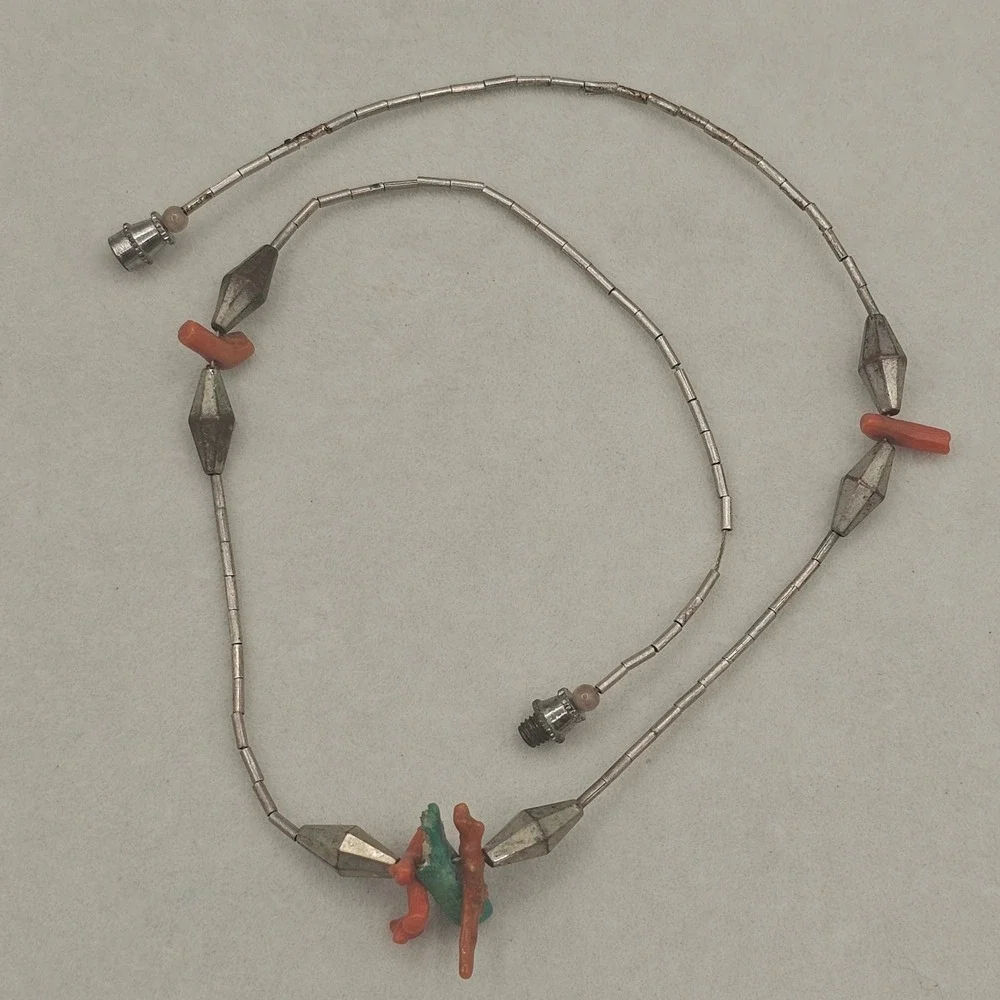 Liquid Silver Necklace Silver Coral Turquoise Southwestern Necklace Desert